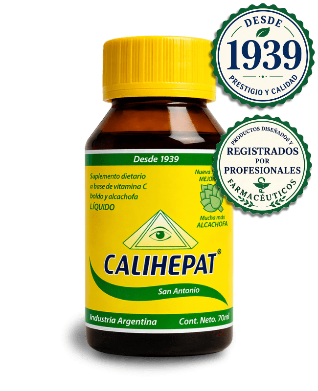 Calihepat líquido suplemento dietario de vitamina C, boldo y alcachofa en frasco de 70 ml