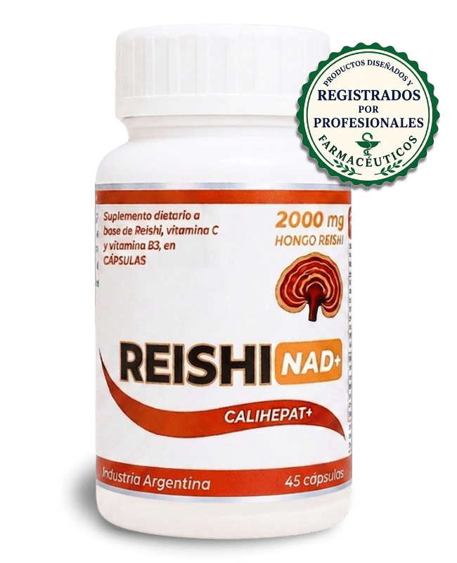 Reishi NAD+ cápsulas Calihepat Plus 45 unidades Frasco de Reishi NAD+ Calihepat Plus en cápsulas de 45 unidades
