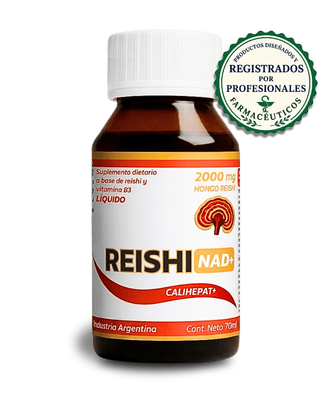 Reishi NAD+ líquido Calihepat Plus 70 ml Frasco de Reishi NAD+ Calihepat Plus en líquido de 70 ml